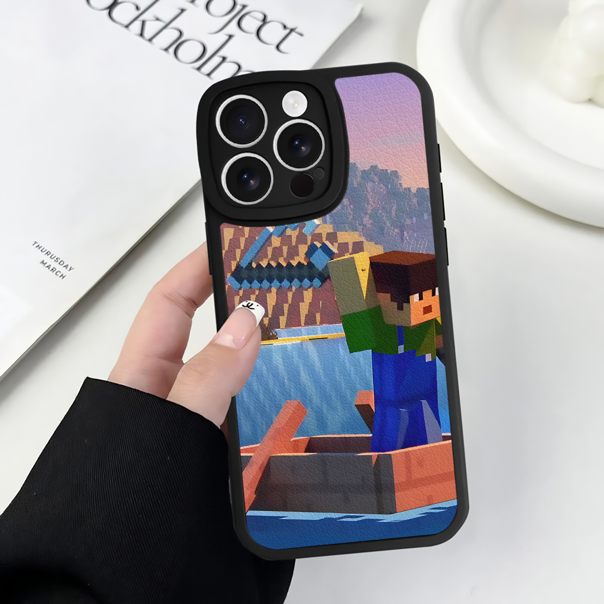 （画像用） マインクラフト ブロックの世界 Minecraft MC Block world 【iPhone 16シリーズ対応】シリコンスマホケース（レザー調） 材質：シリコン